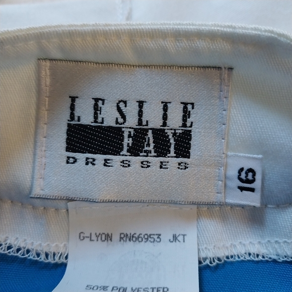 Vtg Leslie Fay Size 16 ILGWU Union Made USA Blue White Retro Button Down Shirt - Picture 7 of 10